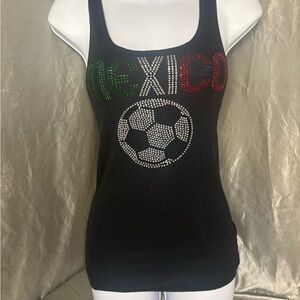 Active Basic Black Mexico Rhinestone Tank Top